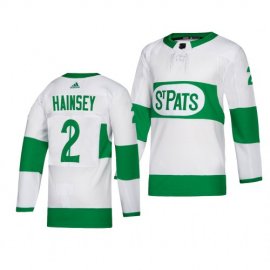 Toronto Maple Leafs #2 Ron Hainsey adidas White 2019 St. Patricks Day Authentic Player Stitched NHL Jersey