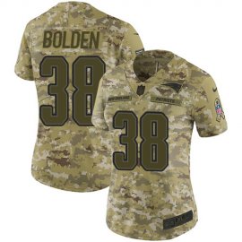Nike New England Patriots #38 Brandon Bolden Camo Womens Stitched NFL Limited 2018 Salute to Service Jersey