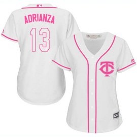 Minnesota Twins #13 Ehire Adrianza White/Pink Fashion Womens Stitched MLB Jersey