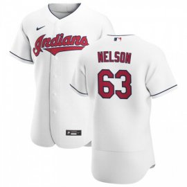 Cleveland Indians #63 Kyle Nelson Mens Nike White Home 2020 Authentic Team MLB Jersey