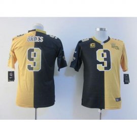 Nike New Orleans Saints #9 Drew Brees Black/Gold Youth Stitched NFL Elite Split Jersey