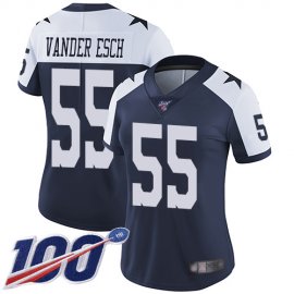 Nike Dallas Cowboys #55 Leighton Vander Esch Navy Blue Thanksgiving Womens Stitched NFL 100th Season Vapor Throwback Limited Jersey