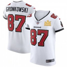 Tampa Bay Buccaneers #87 Rob Gronkowski Mens Super Bowl LV Champions Patch Nike White Vapor Elite Jersey