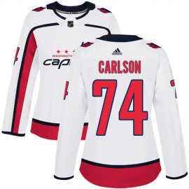 Adidas Washington Capitals #74 John Carlson White Road Authentic Womens Stitched NHL Jersey