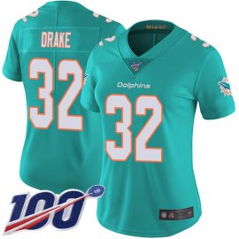 Nike Miami Dolphins #32 Kenyan Drake Aqua Green Team Color Womens Stitched NFL 100th Season Vapor Limited Jersey
