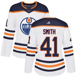 Adidas Edmonton Oilers #41 Mike Smith White Road Authentic Womens Stitched NHL Jersey
