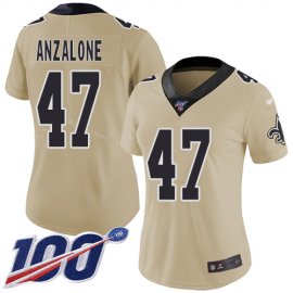 Nike New Orleans Saints #47 Alex Anzalone Gold Womens Stitched NFL Limited Inverted Legend 100th Season Jersey