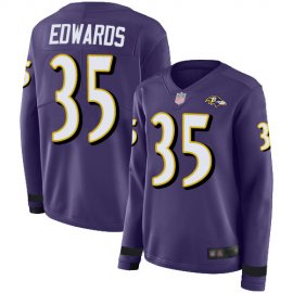 Nike Baltimore Ravens #35 Gus Edwards Purple Team Color Womens Stitched NFL Limited Therma Long Sleeve Jersey