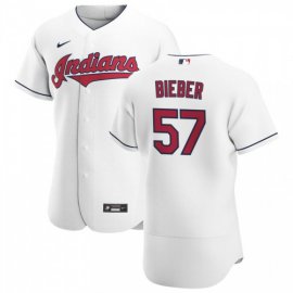 Cleveland Indians #57 Shane Bieber Mens Nike White Home 2020 Authentic Team MLB Jersey