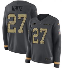 Nike Buffalo Bills #27 TreDavious White Anthracite Salute to Service Womens Stitched NFL Limited Therma Long Sleeve Jersey