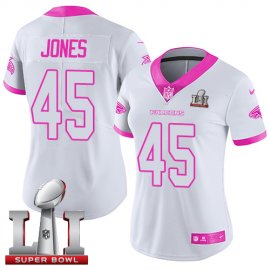 Nike Atlanta Falcons #45 Deion Jones White/Pink Super Bowl LI 51 Womens Stitched NFL Limited Rush Fashion Jersey