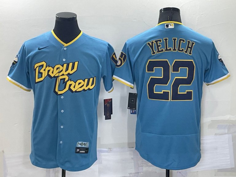 Brewers 22 Christian Yelich Blue Nike 2022 City Connect Flexbase Jerseys Brewers 22 Christian Yelich Blue Nike 2022 City Connect Flexbase Jerseys
