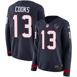 Nike Houston Texans #13 Brandin Cooks Navy Blue Team Color Womens Stitched NFL Limited Therma Long Sleeve Jersey