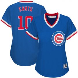 Chicago Cubs #10 Ron Santo Blue Cooperstown Womens Stitched MLB Jersey