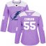 Adidas Tampa Bay Lightning #55 Braydon Coburn Purple Authentic Fights Cancer Womens Stitched NHL Jersey