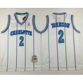 Charlotte Hornets #2 Larry Johnson White Mitchell And Ness Throwback Stitched NBA Jersey