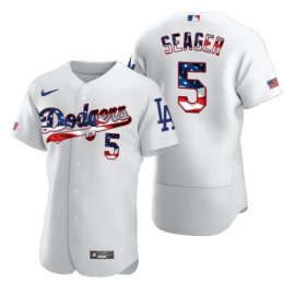 Los Angeles Dodgers #5 Corey Seager Mens Nike White Fluttering USA Flag Limited Edition Authentic MLB Jersey