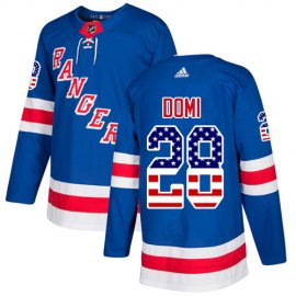 Adidas New York Rangers #28 Tie Domi Royal Blue Home Authentic USA Flag Stitched NHL Jersey