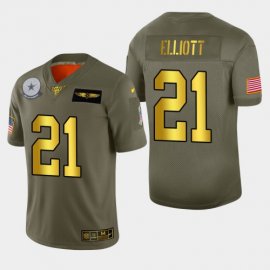 Dallas Cowboys #21 Ezekiel Elliott Mens Nike Olive Gold 2019 Salute to Service Limited NFL 100 Jersey