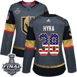 Adidas Vegas Golden Knights #38 Tomas Hyka Grey Home Authentic USA Flag 2018 Stanley Cup Final Womens Stitched NHL Jersey