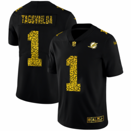 Miami Dolphins #1 Tua Tagovailoa Mens Nike Leopard Print Fashion Vapor Limited NFL Jersey Black
