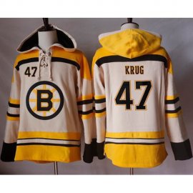 Boston Bruins #47 Torey Krug Cream Sawyer Hooded Sweatshirt Stitched NHL Jersey