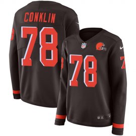 Nike Cleveland Browns #78 Jack Conklin Brown Team Color Womens Stitched NFL Limited Therma Long Sleeve Jersey