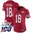 Nike San Francisco 49ers #18 Dante Pettis Red Super Bowl LIV 2020 Team Color Womens Stitched NFL 100th Season Vapor Limited Jersey