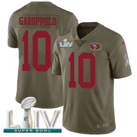 Nike San Francisco 49ers #10 Jimmy Garoppolo Olive Super Bowl LIV 2020 Mens Stitched NFL Limited 2017 Salute To Service Jersey