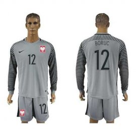Poland #12 Boruc Grey Goalkeeper Long Sleeves Soccer Country Jersey