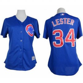Chicago Cubs #34 Jon Lester Blue Alternate Womens Stitched MLB Jersey