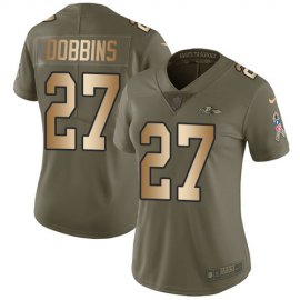 Nike Baltimore Ravens #27 J.K. Dobbins Olive/Gold Womens Stitched NFL Limited 2017 Salute To Service Jersey