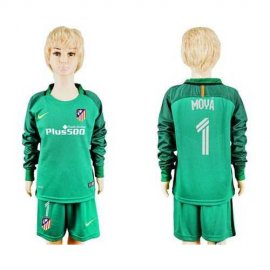 Atletico Madrid #1 Moya Green Long Sleeves Kid Soccer Club Jersey