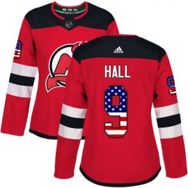 Adidas New Jersey Devils #9 Taylor Hall Red Home Authentic USA Flag Womens Stitched NHL Jersey