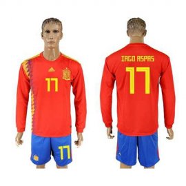 Spain #17 Iago Aspas Red Home Long Sleeves Soccer Country Jersey