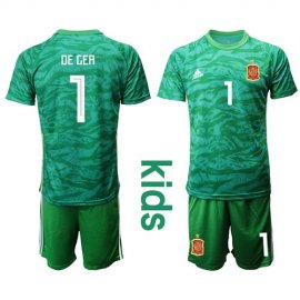 Spain #1 De Gea Green Goalkeeper Kid Soccer Country Jersey