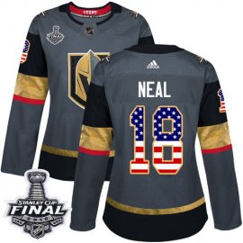 Adidas Vegas Golden Knights #18 James Neal Grey Home Authentic USA Flag 2018 Stanley Cup Final Womens Stitched NHL Jersey