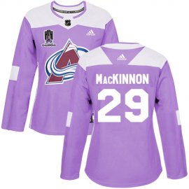 Adidas Colorado Avalanche #29 Nathan MacKinnon Purple Womens 2022 Stanley Cup Champions Authentic Fights Cancer Stitched NHL Jersey Womens