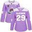 Adidas Colorado Avalanche #29 Nathan MacKinnon Purple Womens 2022 Stanley Cup Champions Authentic Fights Cancer Stitched NHL Jersey Womens