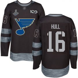 Adidas St. Louis Blues #16 Brett Hull Black 1917-2017 100th Anniversary Stanley Cup Champions Stitched NHL Jersey