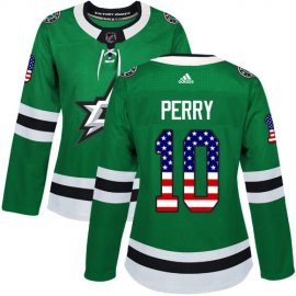 Adidas Dallas Stars #10 Corey Perry Green Home Authentic USA Flag Womens Stitched NHL Jersey