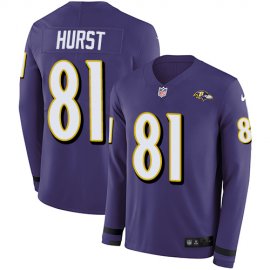 Nike Baltimore Ravens #81 Hayden Hurst Purple Team Color Mens Stitched NFL Limited Therma Long Sleeve Jersey