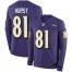Nike Baltimore Ravens #81 Hayden Hurst Purple Team Color Mens Stitched NFL Limited Therma Long Sleeve Jersey