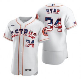 Houston Astros #34 Nolan Ryan Mens Nike White Fluttering USA Flag Limited Edition Authentic MLB Jersey