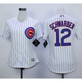 Chicago Cubs #12 Kyle Schwarber White(Blue Strip) Home Womens Stitched MLB Jersey