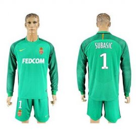 Monaco #1 Subasic Green Goalkeeper Long Sleeves Soccer Club Jersey