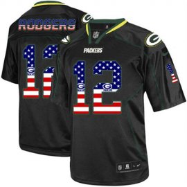 Nike Green Bay Packers #12 Aaron Rodgers Black Mens Stitched NFL Elite USA Flag Fashion Jersey