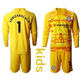 Chelsea #1 Arrizabalaga Yellow Goalkeeper Long Sleeves Kid Soccer Club Jersey