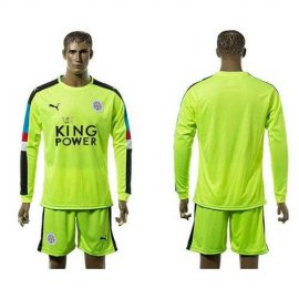 Leicester City Blank Shiny Green Goalkeeper Long Sleeves Soccer Club Jersey