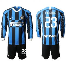 Inter Milan #23 Miranda Home Long Sleeves Soccer Club Jersey